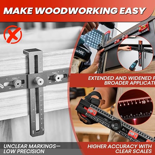 Saker 4-in-1 Drilling Positioning Ruler, Adjustable 13.78in Multifunctional T - Image 4