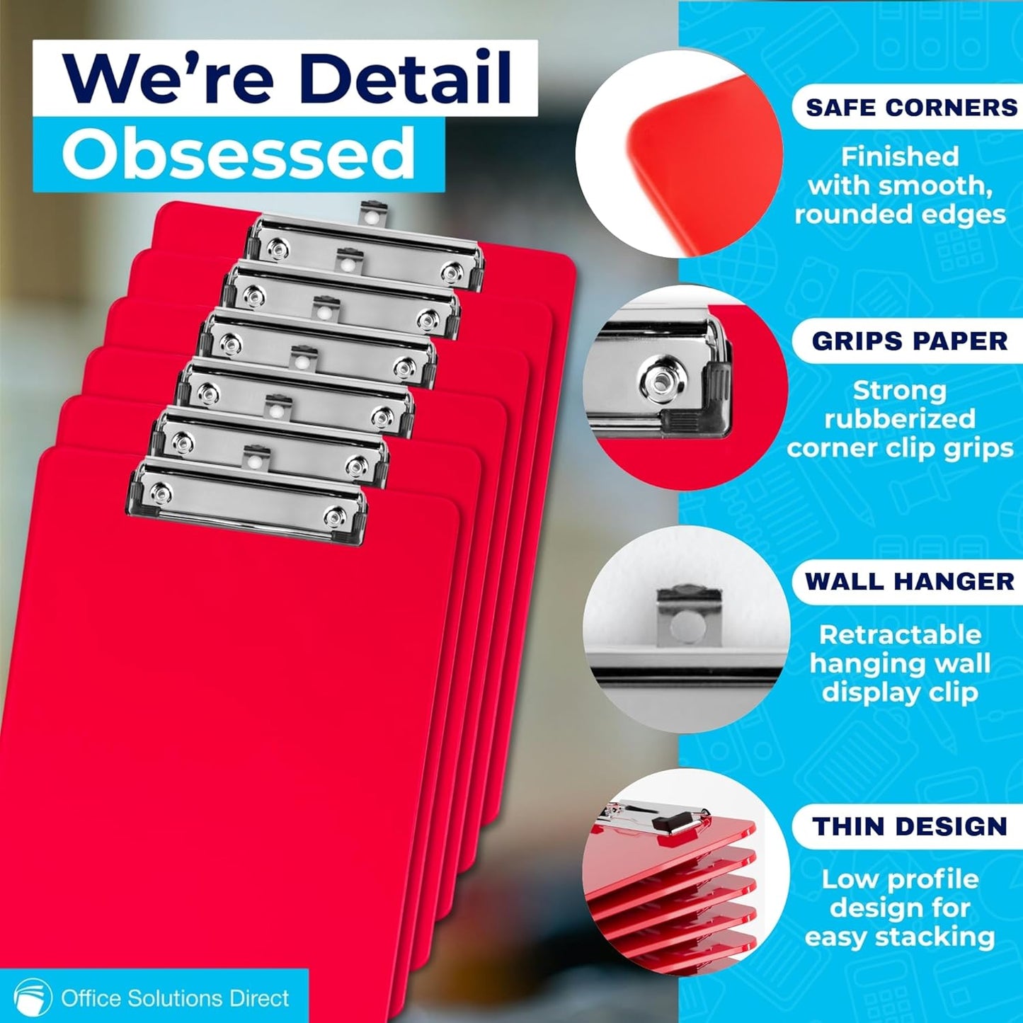 Red Plastic Clipboards (Set of 12) Multi Pack Clipboard - Strong 12.5 x 9 Inch | Holds 100 Sheets! Acrylic Clipboards with Low Profile Clip | Cute Aesthetic College School Supplies for Girls & Boys