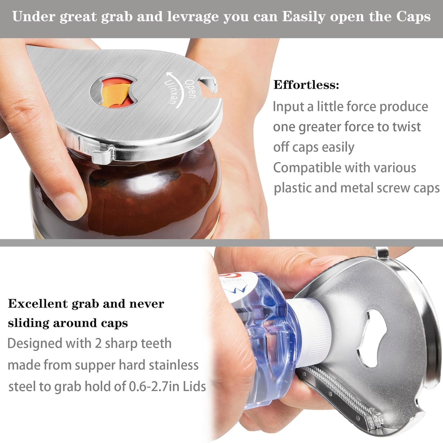 Jar Bottle Can Opener for Weak Hand & Seniors with Arthritis - Easy Twist Off Caps (0.6"-2.7") & Pull Tab Seals,Unique Kitchen Gadget,Multi,Portable Christmas Gifts for Elderly/Women/Men