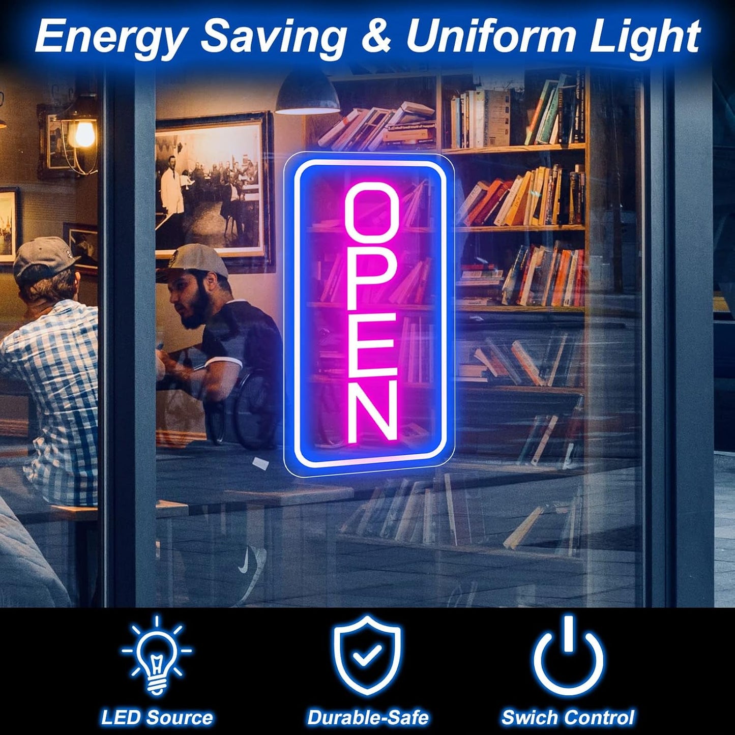 Neon Open Signs for Business, 16''x 9'' LED Open Sign, Super Bright Open Neon Sign (Blue&Pink), Neon Light Up Sign for Window Party Wall Bars Coffee Salon Club Hotel,Vertical
