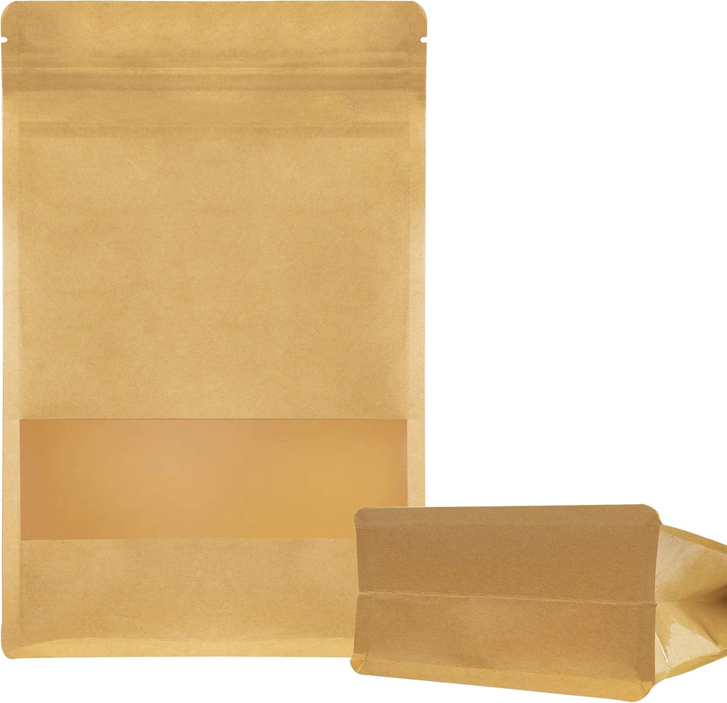 Stand Up Kraft Pouch Bags, Reusable Zip Lock Sealing & Notch Matte Transparent Window Bags, Resealable Zip Lock Food Storage Bag,11x7 + 3.14 Inches, Pack of 50
