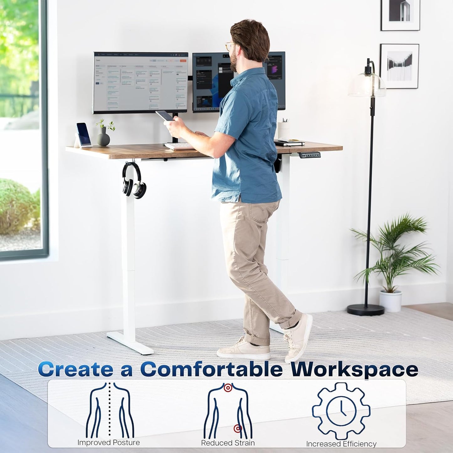 VIVO Electric 43 x 24 in Standing Desk, Memory Height Adjustment, 1B Series, One-Piece Reclaimed Wood Top, White Frame, DESK-KIT-1W4P