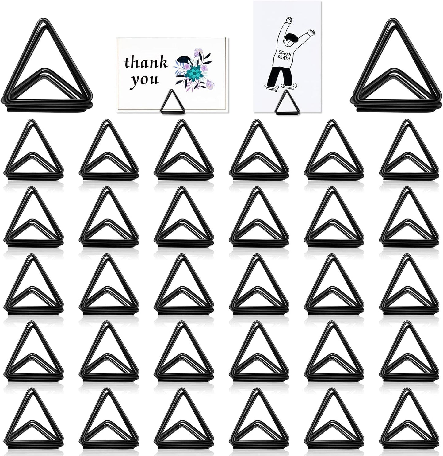 Eersida 60 Pieces Table Number Holder Place Samll Triangle Shape Name Numbers Table Photo Picture Holder Stand Clip for Wedding Baby Shower Party, Suitable for Small Card(Black)
