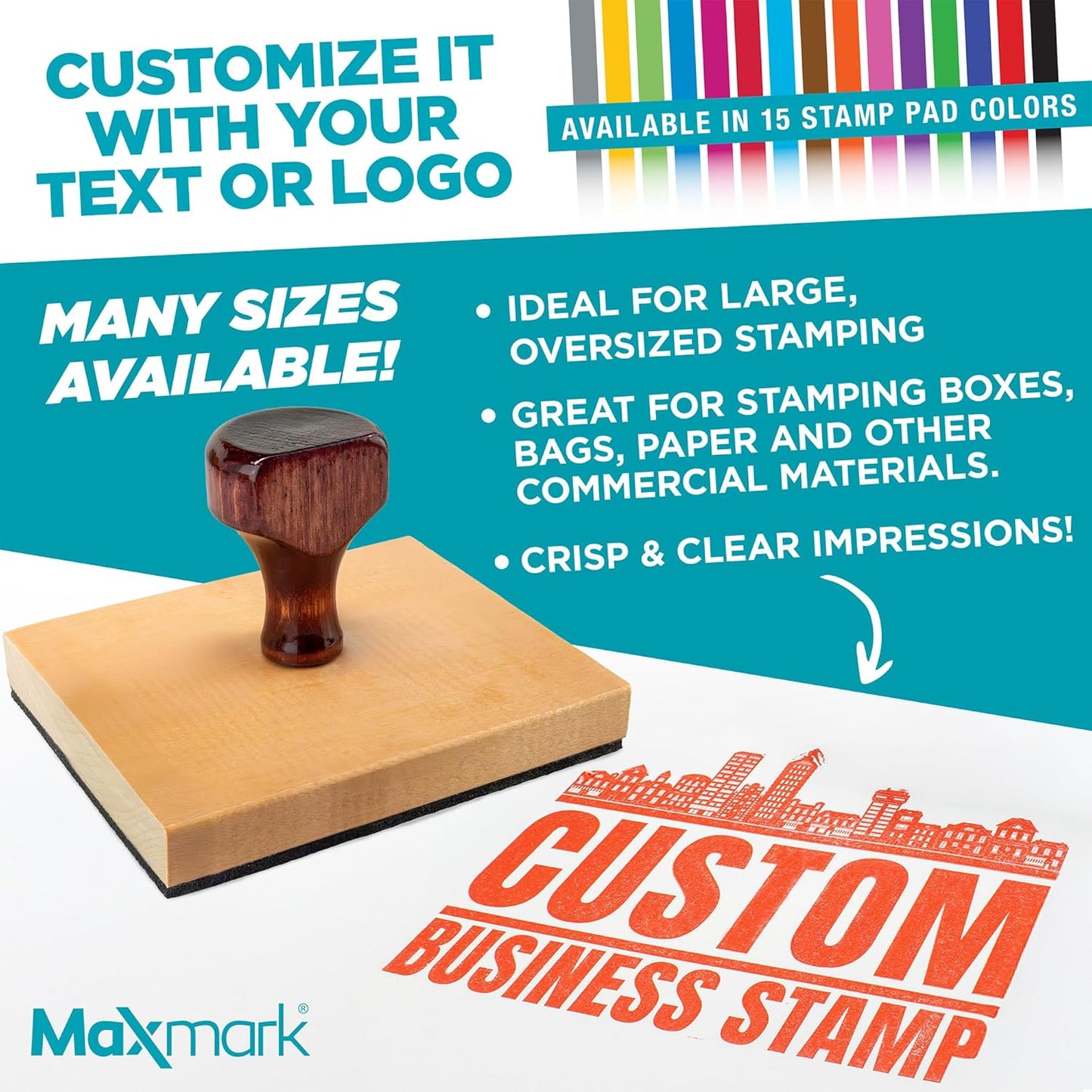 Custom Logo Hand Stamp - Personalized Wood Rubber Stamp - Upload Your Own Image (1"x1")