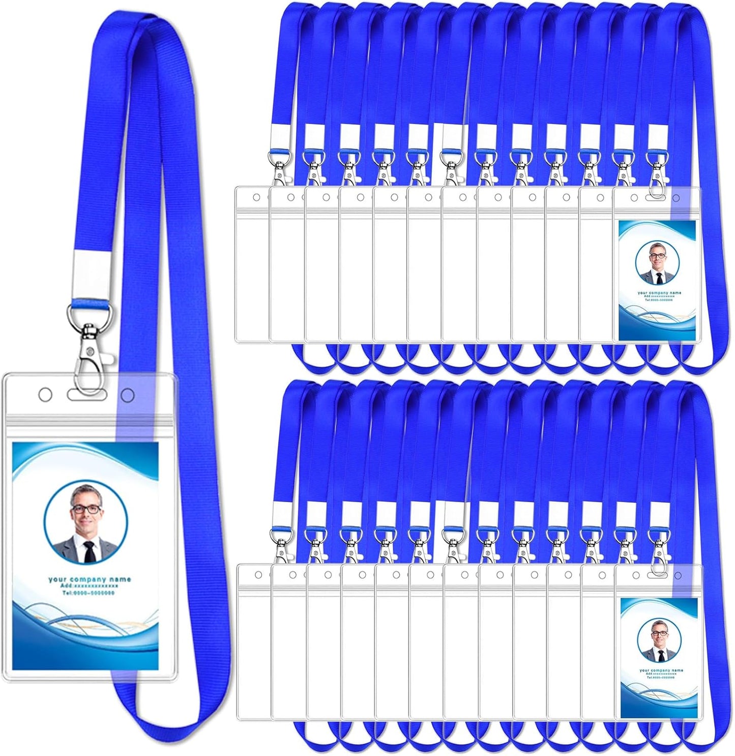 50 Pcs Teacher Lanyard with ID Holder, Vertical Name Badge Holders with Pack Lanyards, ID Card Holder with Lanyard for School Office Cruise (Blue)