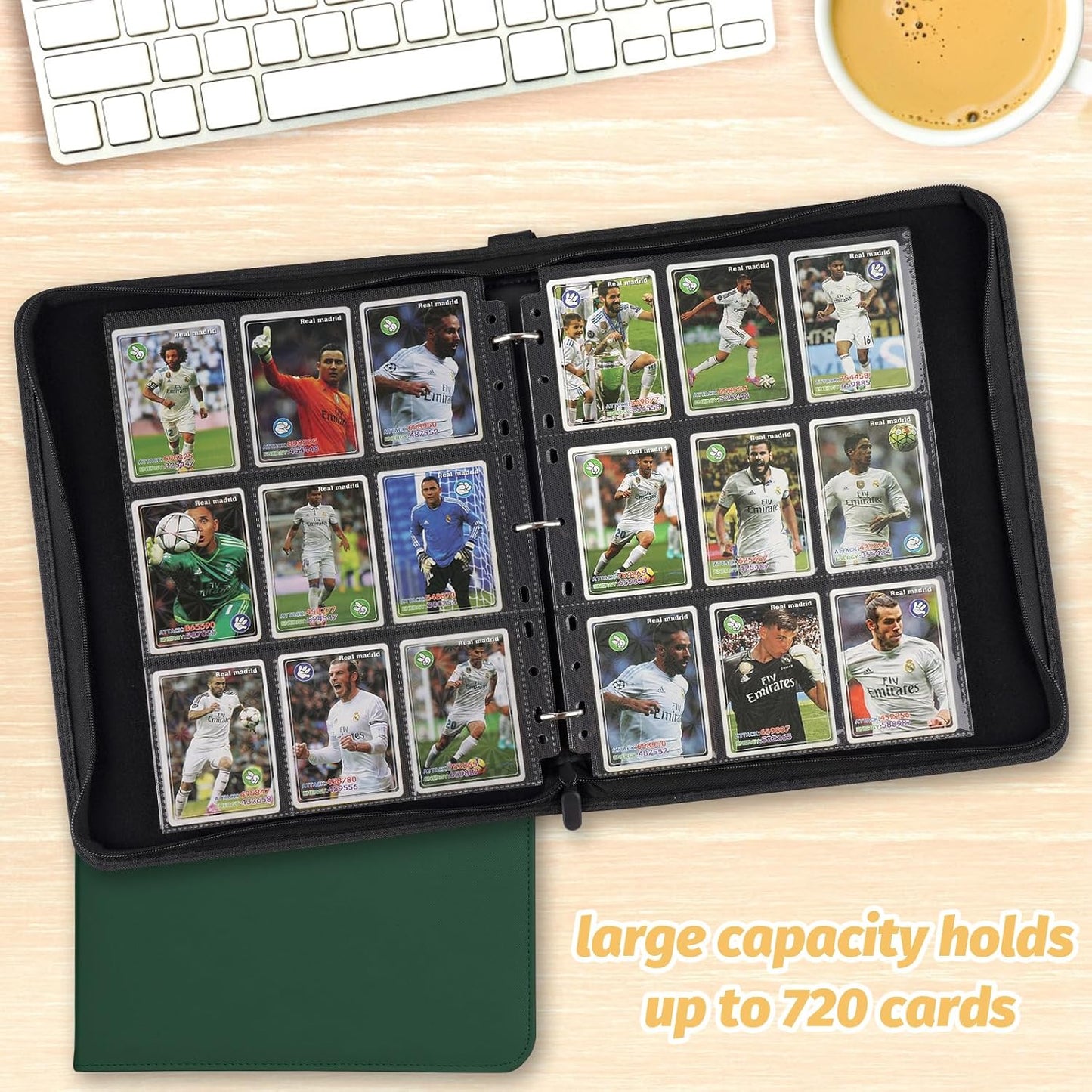 9 Pocket Card Binder, Premium Zip Trading Card Binder, 720 Double Sided Pocket PU Card Collection Binder, Collector Card Album, Card Folder for MTG, TCG, Sports Cards, Game Cards (DARK GREEN)