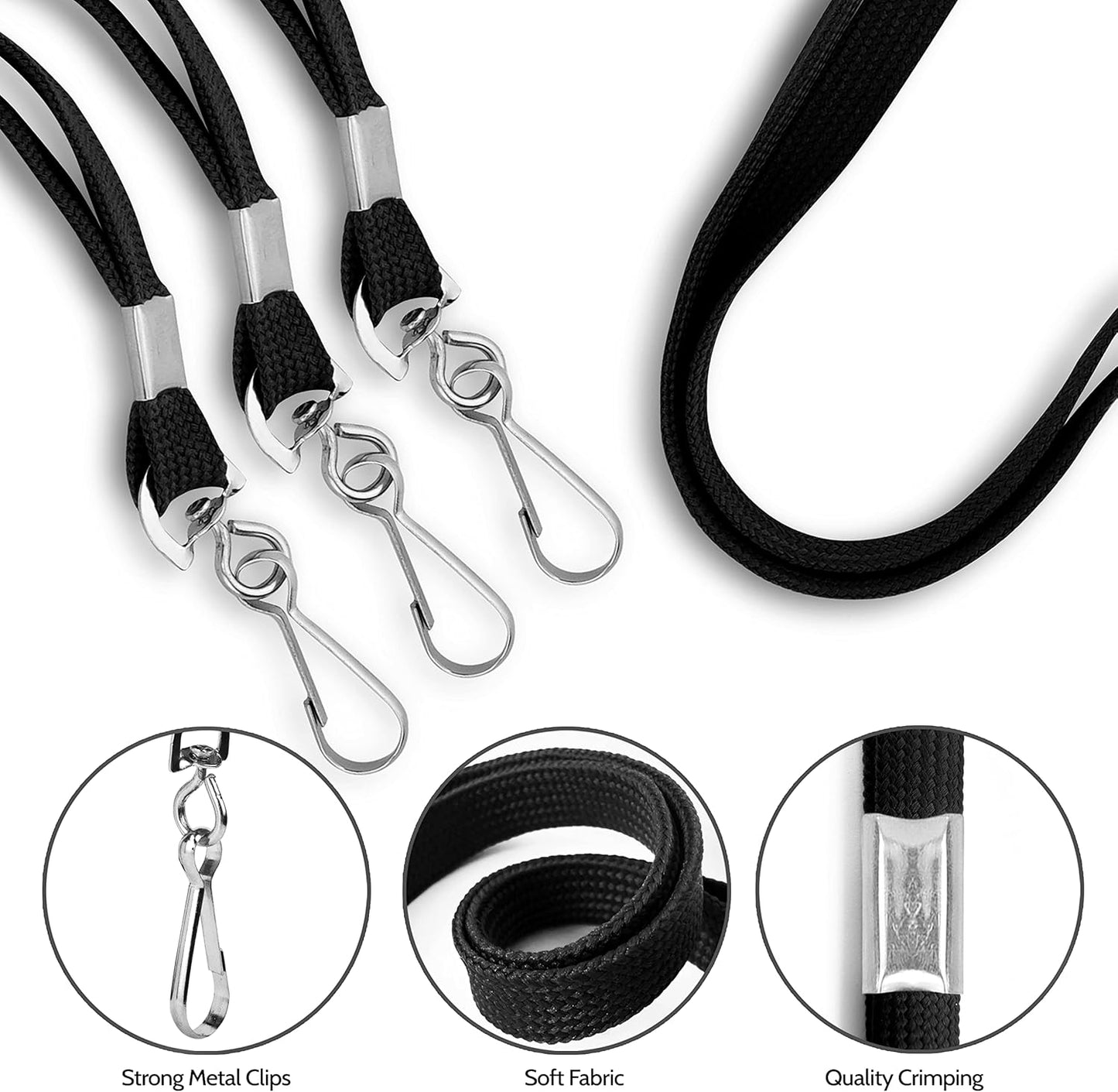 50-Pack Lanyard with Badge Holder - Black Lanyard for id Badge Clip with Swivel J-Hooks - Versatile Neck Lanyard for Keys, Card Holders, Whistles
