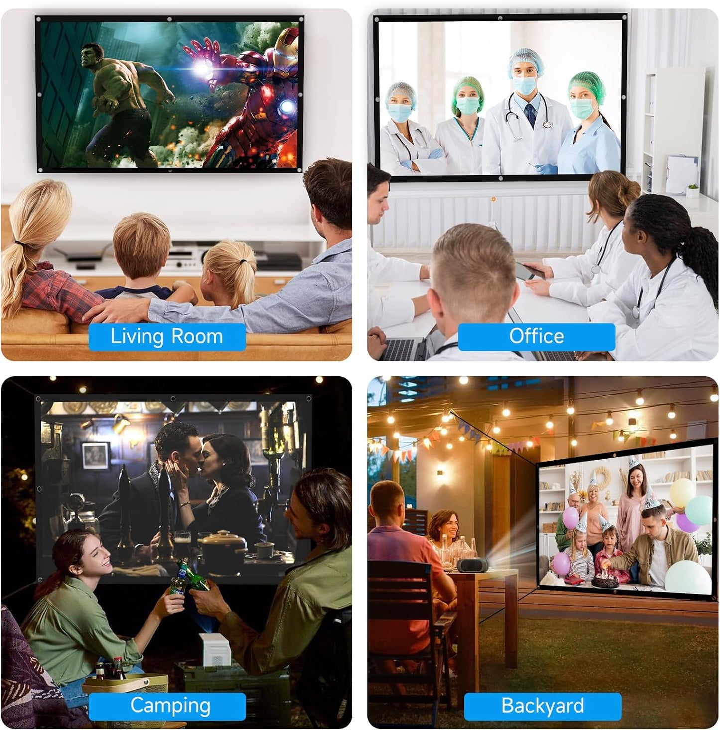 Portable Projector Screen 100 Inch 16:9 HD Folding Indoor Outdoor Movie Screen for Gaming Office Home Cinema