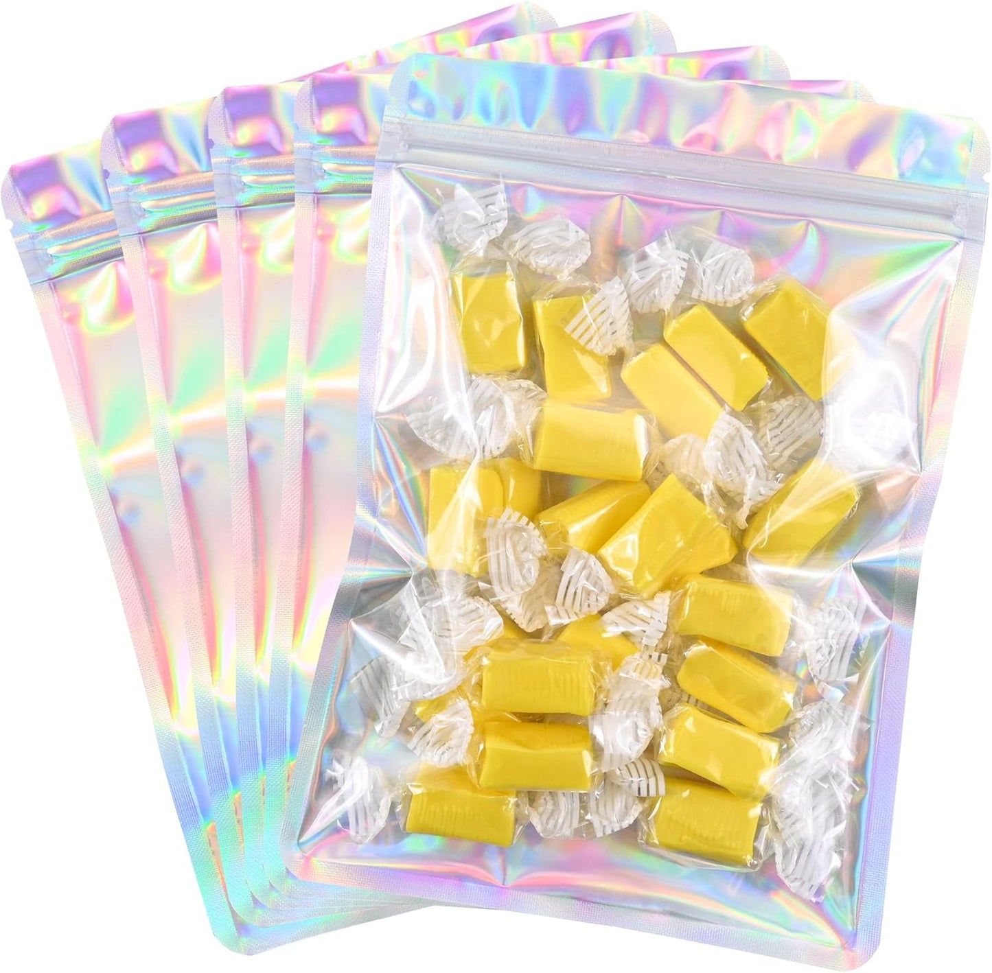 Resealable Mylar Pouch Bag Great for Office Home Party Favor Food Storage (100PCS, Holographic Color, 2.4 x 4 inch)