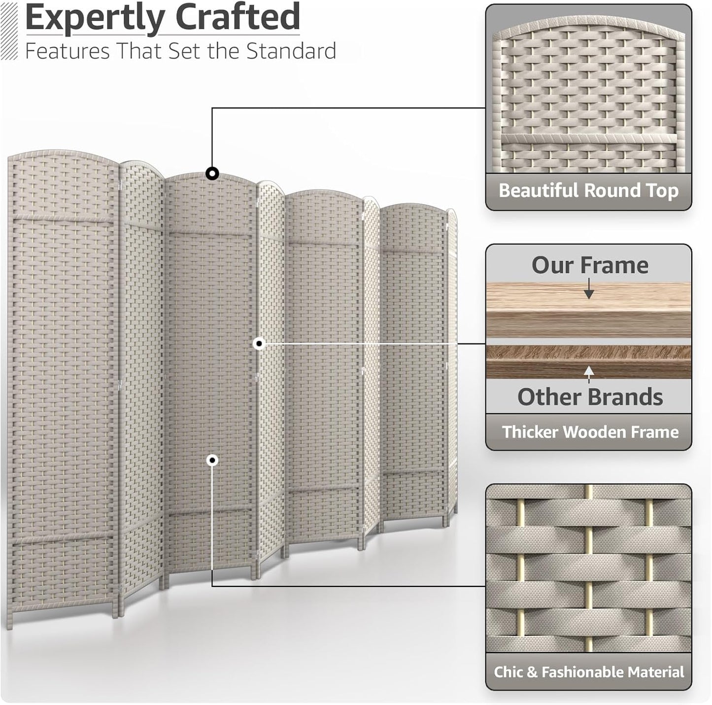 Sorbus 8 Panel Room Divider 6 ft. Tall - Privacy Screen, Extra Wide Double Hinged Panels, Mesh Hand-Woven Design, Partition Room Dividers and Folding Privacy Screens, Wall Divider for Room Separation