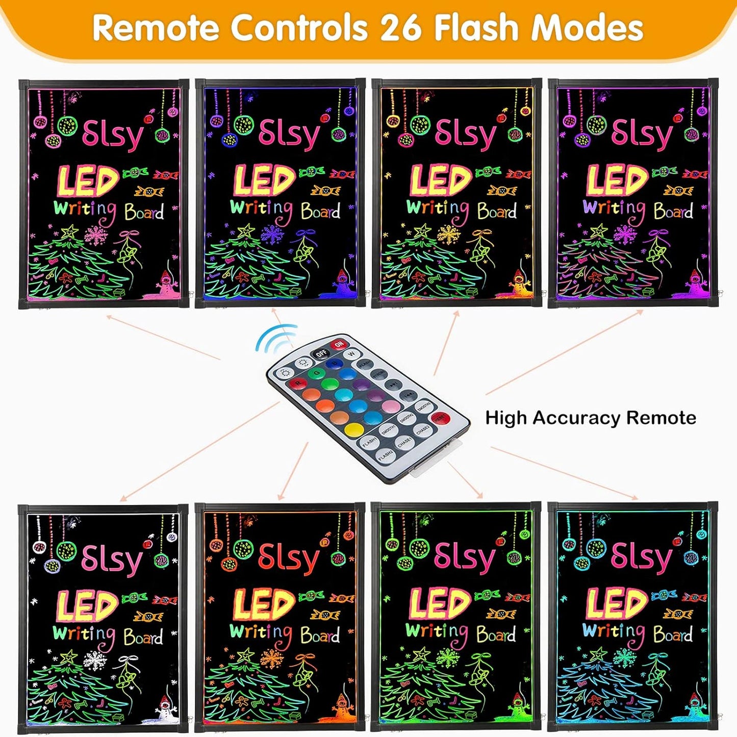 Slsy LED Writing Board 16"x12", Illuminated Erasable Neon Message Sign with 8 Fluorescent Markers & 26 Flashing Modes, Light Up Menu Board for Restaurant, Bar, Cafe, Shop