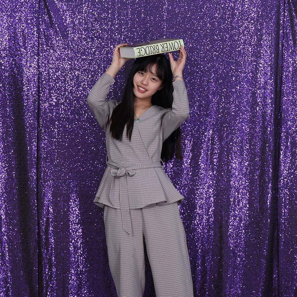 Eternal Beauty Purple Sequin Backdrop, 7x7 Ft Halloween Glitter Background Curtains for Shimmer Photography Party Wedding Birthday Back Drop Decor
