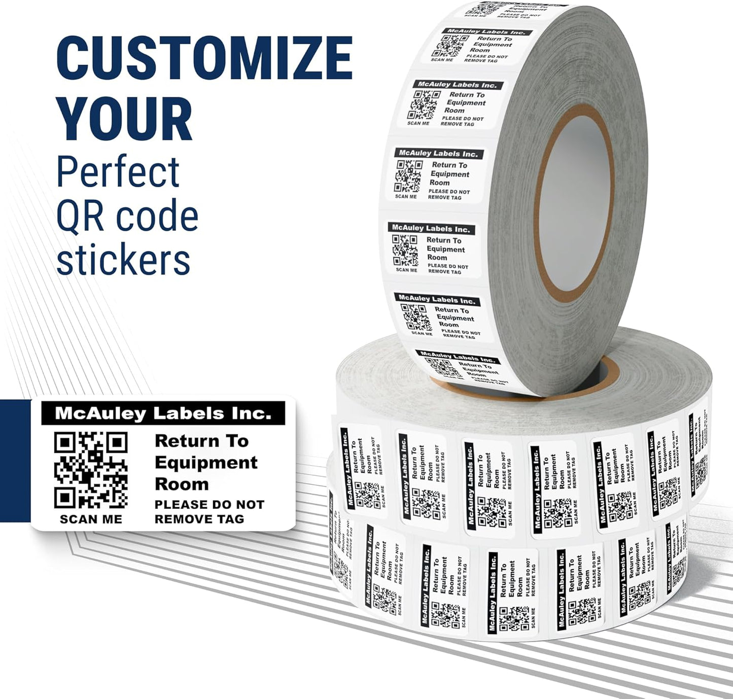 McAuley Labels Custom QR Code Stickers - Numbered, Permanent, Adhesive Asset Tags for Equipment - Semi-Gloss White Polyester - 1.5x0.75 Inches