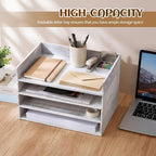 Yeaqee 4 Pcs Stackable Paper Organizer Tray Wood Desk Organizer Letter Tray - Image 3