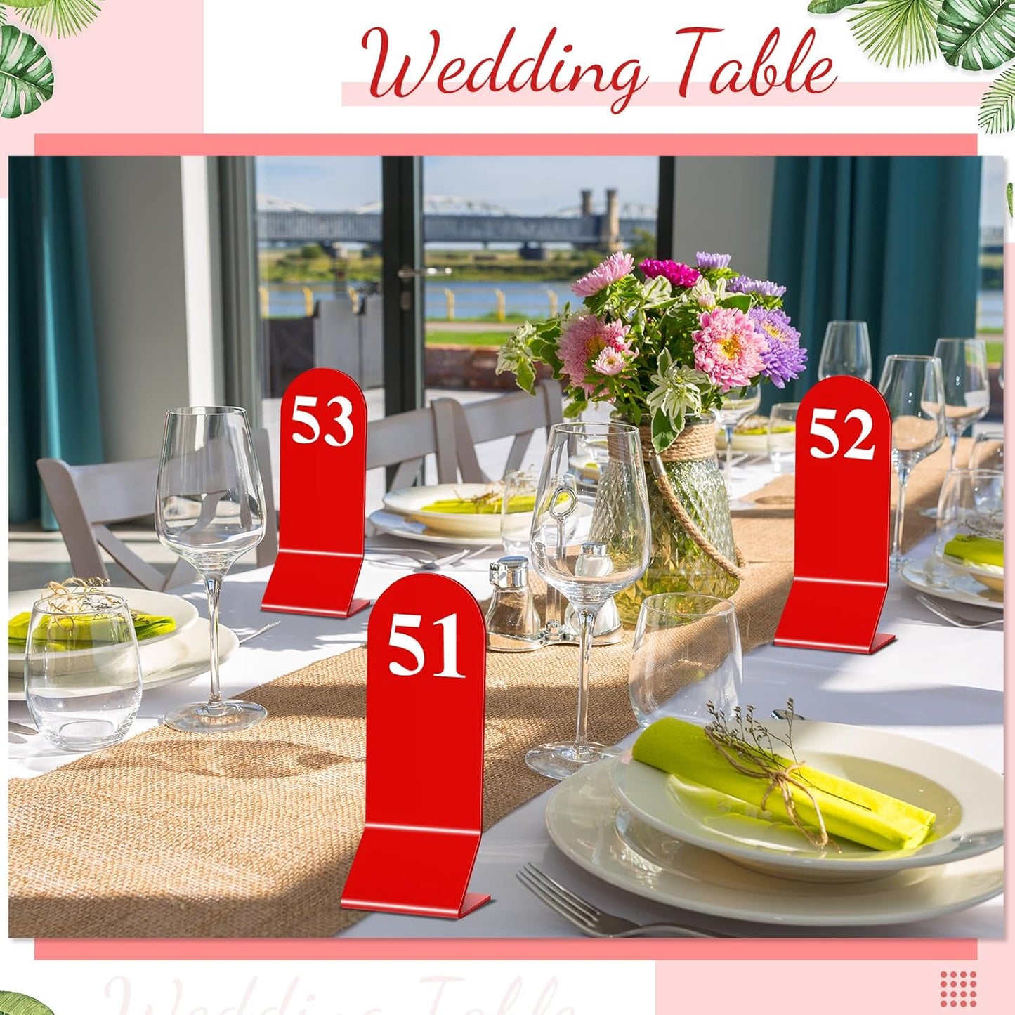 Geetery 100 Pcs Acrylic Table Numbers 1-100 Double Sided Table Number Cards Wedding Table Number Stands Restaurant Table Tent Table Number Signs for Party Banquets Supplies, 2.36 x 6.3 Inch (Red)