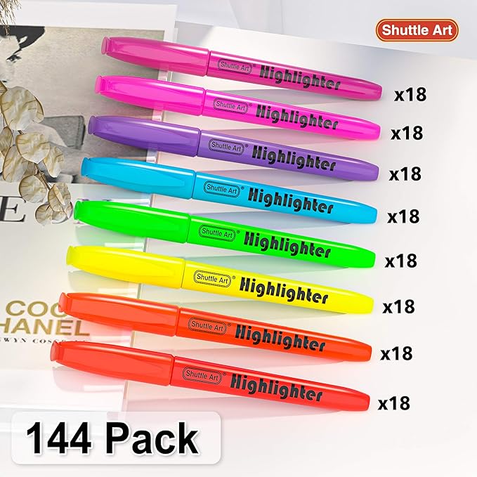 Shuttle Art 144 Pack Highlighters, Highlighters Assorted Colors Set, 8 Bright - Image 2