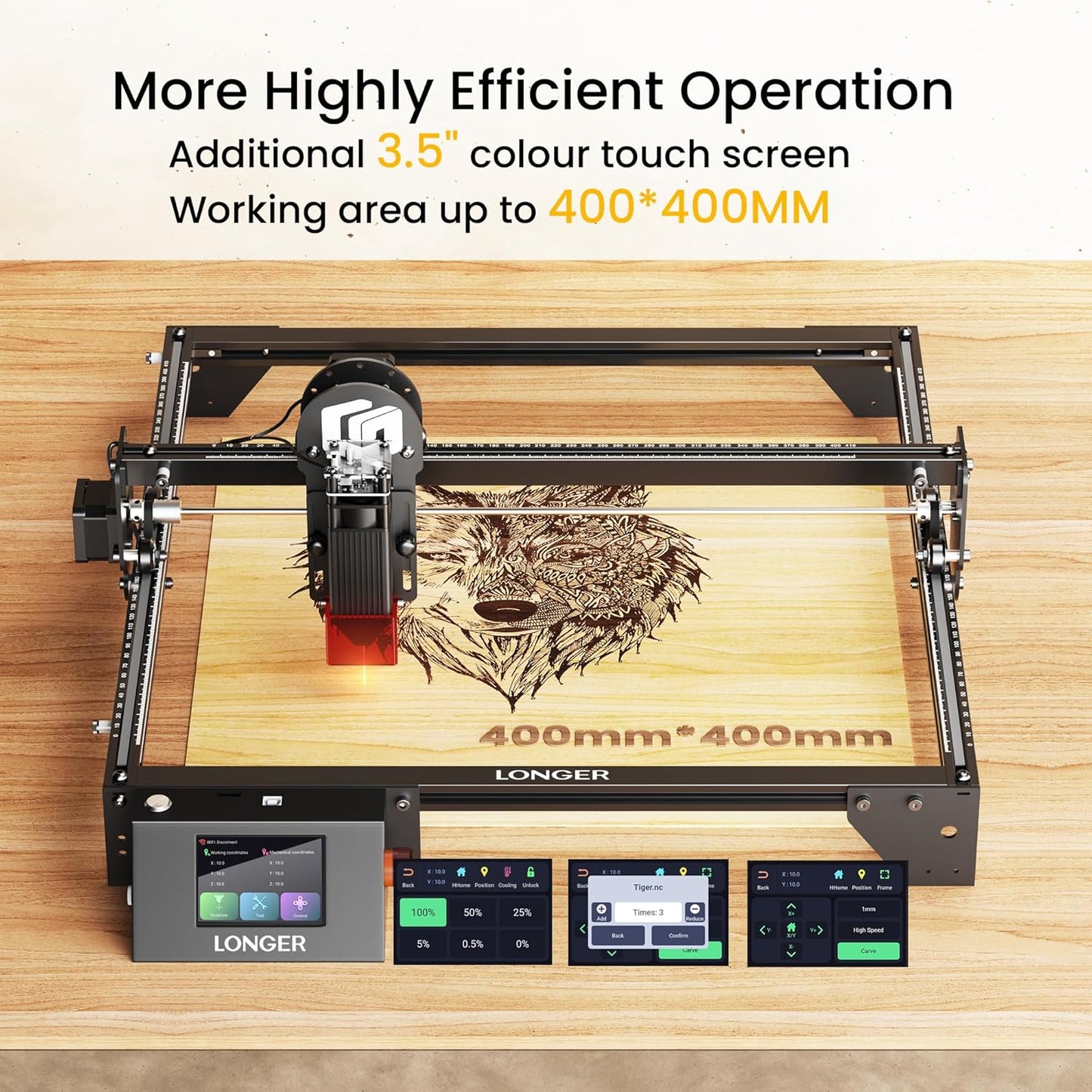 LONGER RAY5 Laser Engraver, 5W Laser Engraving Cutting Machine for Metal and Wood, 3.5-inch Color Touch Screen, Offline Engraving/Cutting