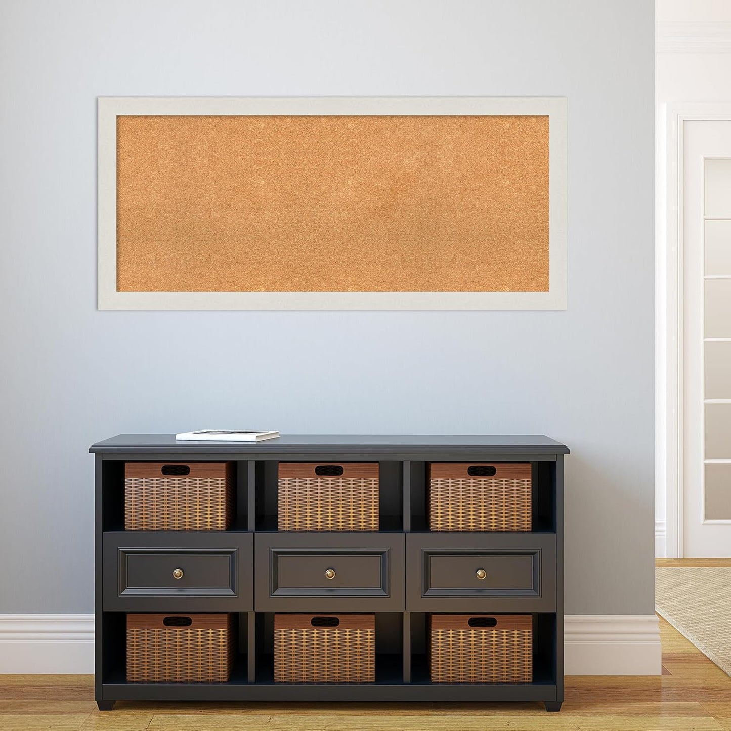 Amanti Art Natural Cork Board for Wall, 23x51 Vision Board with White Frame, Oversize Corkboard Office Decor for Home Organization, Country Rustic Corkboard Pinboard to Display Items for Home