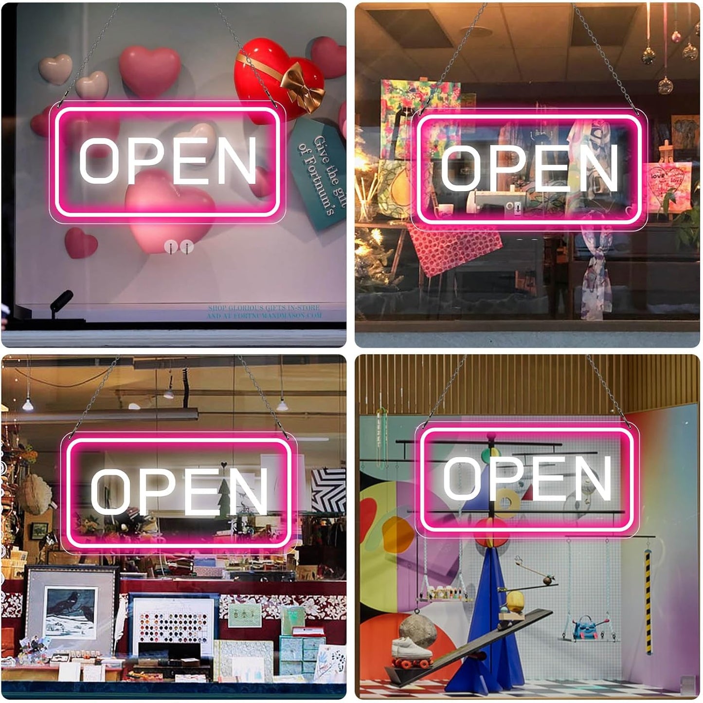 Neon Open Sign - 16''x 9'' LED Sign, Super Bright Pink & White Neon Light, ON/OFF Switch & Adapter, Perfect for Window, Party, Wall, Door, Coffee, Salon, Club, Hotel