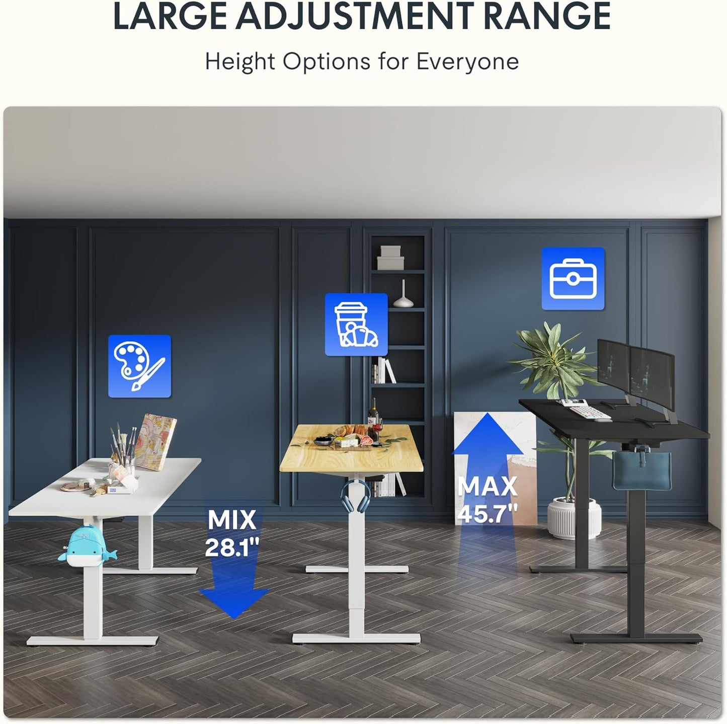 FLEXISPOT One-Piece Electric Standing Desk, 55 x 28 Inches Adjustable Desk with Seamless Desktop, Memory Controller Height Adjustment (White Frame + Maple Desktop, 2 Packages)