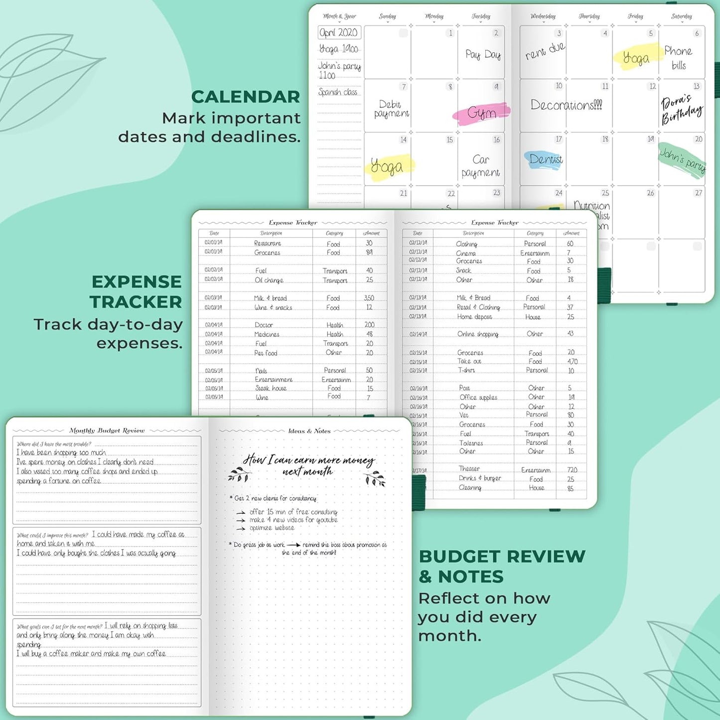 GoGirl Budget Planner – Monthly Financial Planner Organizer Budget Book. Expense Tracker Notebook Journal to Control Money, Compact (Emerald)