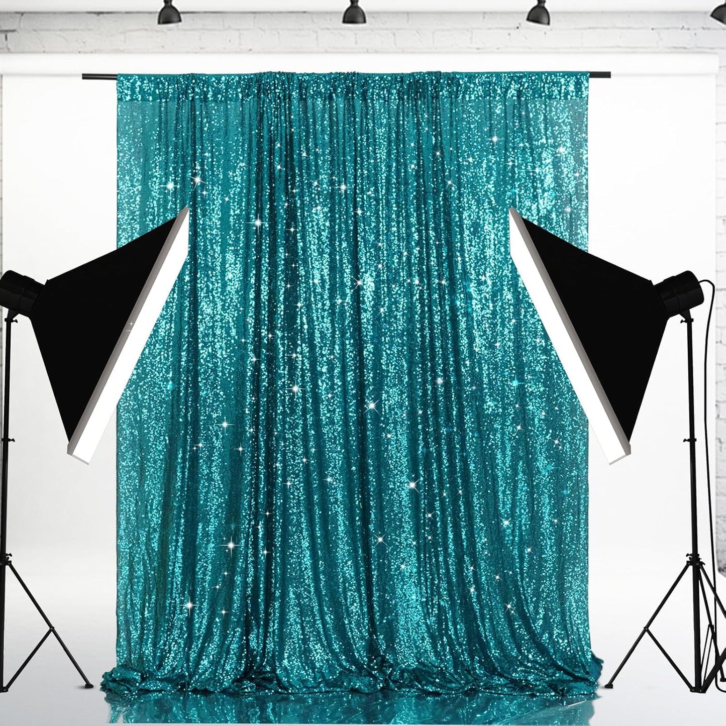 Eternal Beauty Teal Sequin Backdrop, 4x7 Ft Glitter Background Curtains for Shimmer Photography Party Wedding Birthday Back Drop Decor