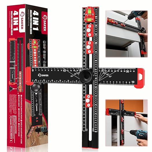 Saker 4-in-1 Drilling Positioning Ruler, Adjustable 13.78in Multifunctional T by Saker