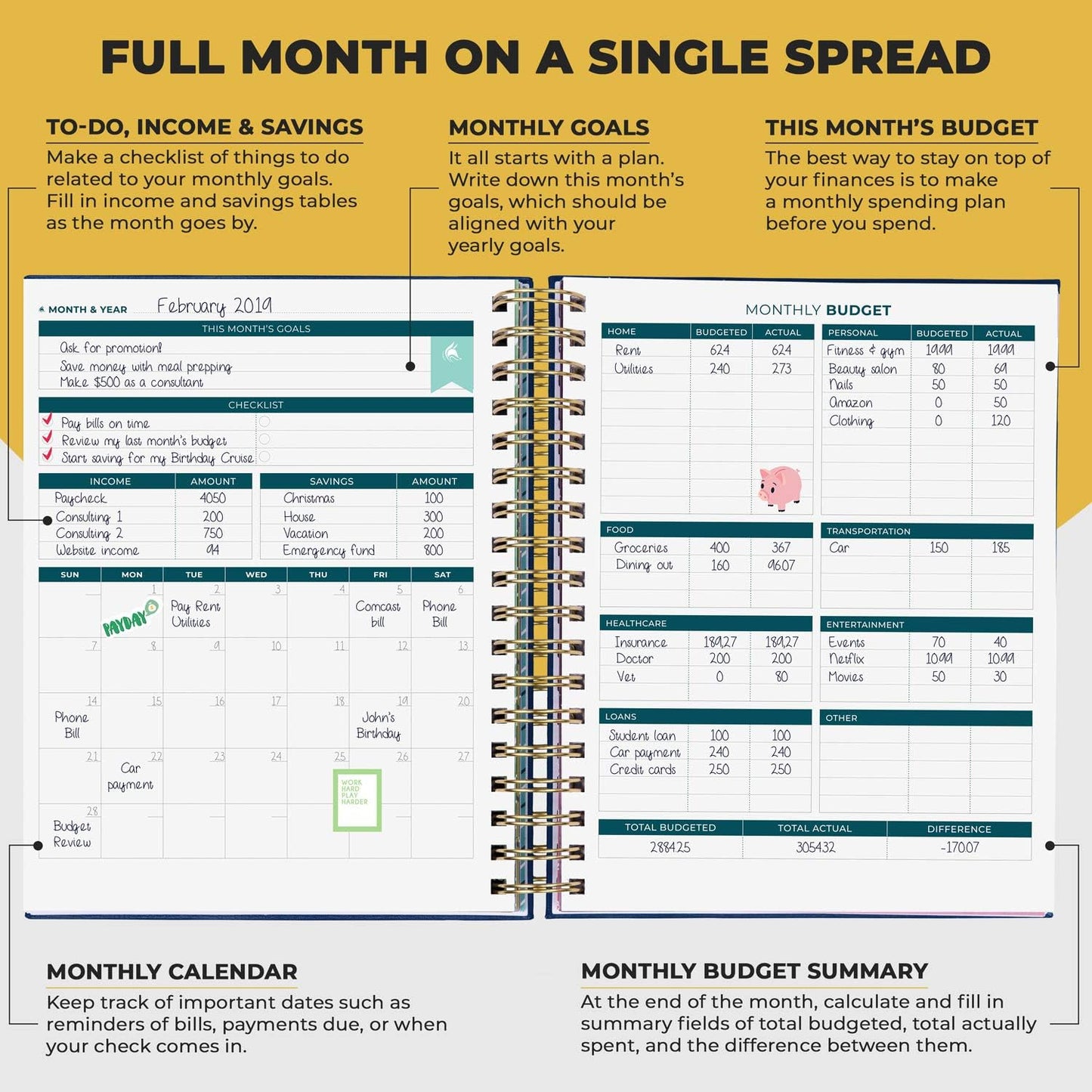 Clever Fox Budget Planner & Monthly Bill Organizer With Pockets. Expense Tracker, Budgeting Journal & Financial Book. Large, 8x9.5" (Dark Blue)