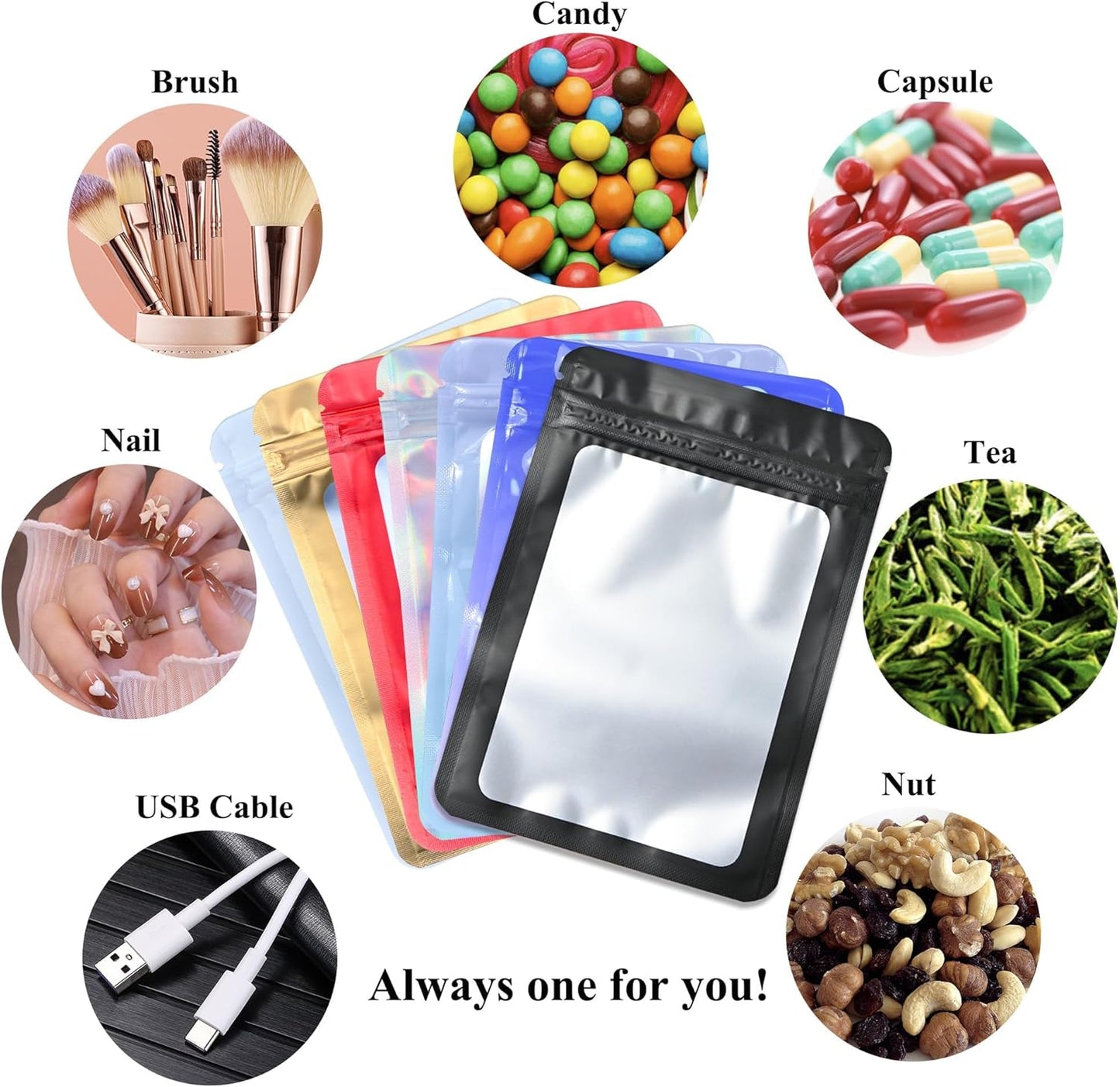 Resealable Mylar Pouch Bag Great for Office Home Party Favor Food Storage (100PCS, Blue Color, 3.5 x 6.3 inch)
