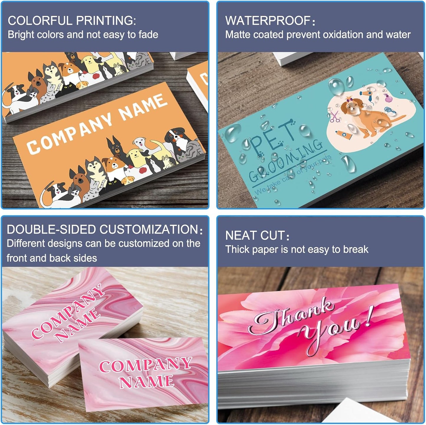 Custom Business Cards Customizable with Logo Text,Personalized Business Cards Photo Printable Thankful Cards 1000 500 200 100 Double Sided Customize Cards for Small Business Waterproof