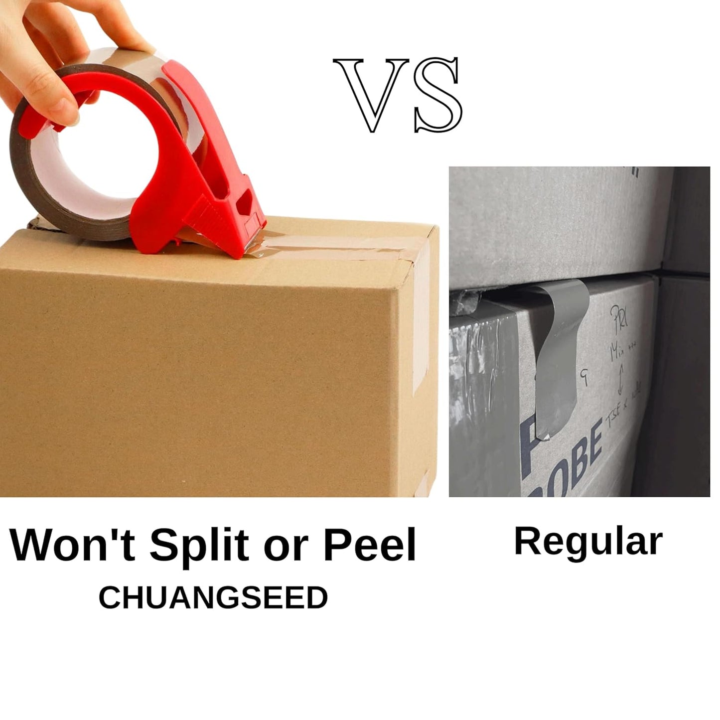 CHUANGSEED Packing Tape with Dispenser – 6 Rolls Brown Shipping Tape (2.4Mil x 1.88” x 60 Yards), Heavy Duty Box Sealing Tape for Moving, Packaging, Office, Warehouse