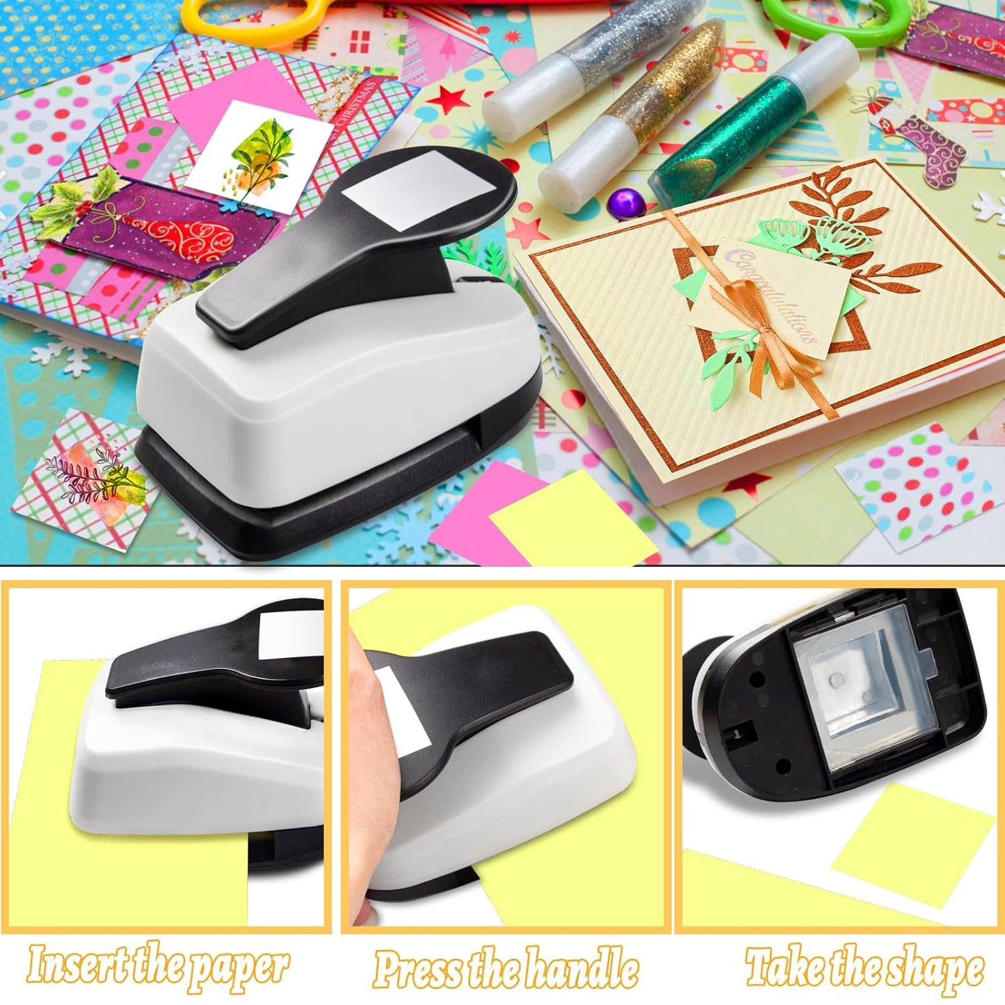 Square Hole Punch, 1.5 inch Square Paper Punch, Squares Punches for Paper Crafts, Scrapbooking Punches, Shape Hole Puncher, Squares Craft Puncher