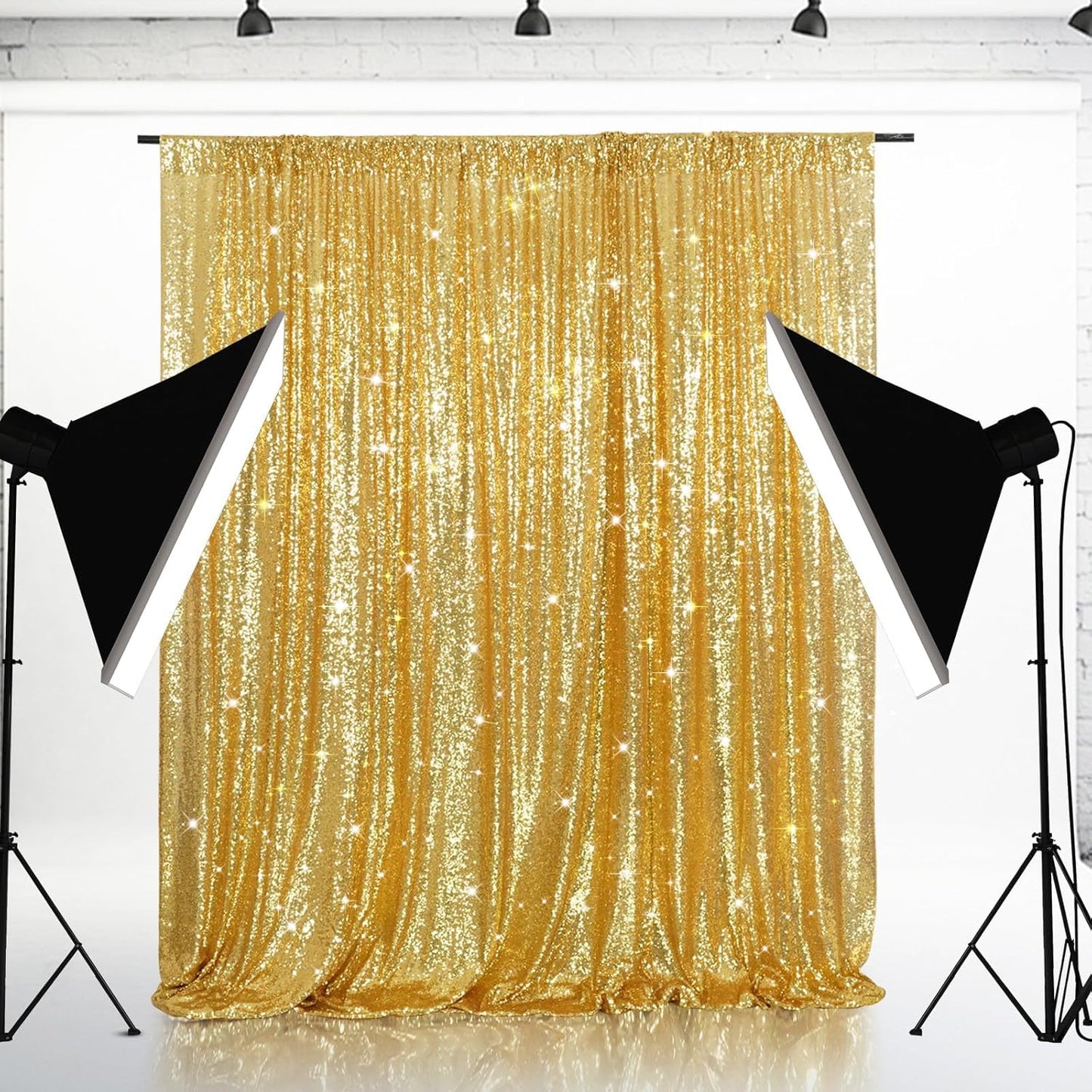 Eternal Beauty Gold Sequin Backdrop, 6x8 Ft Glitter Background Curtains for Shimmer Photography Party Wedding Birthday Back Drop Decor