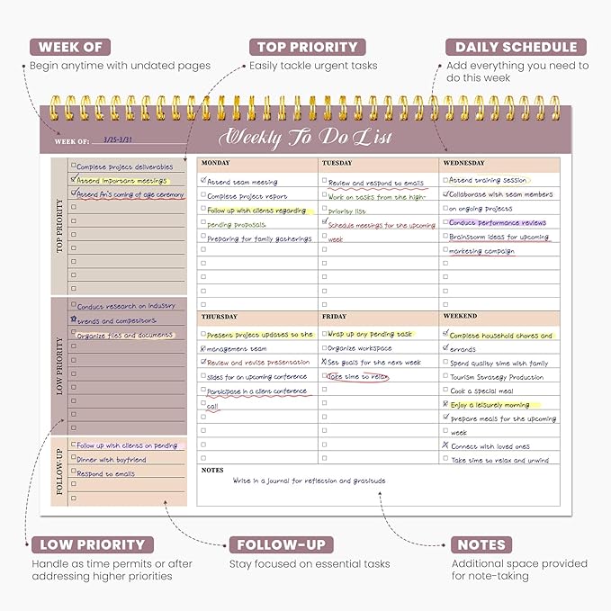 Weekly To Do List Notepad with 52 Undated Sheets（8.5"×11"）6 Pack - Image 3