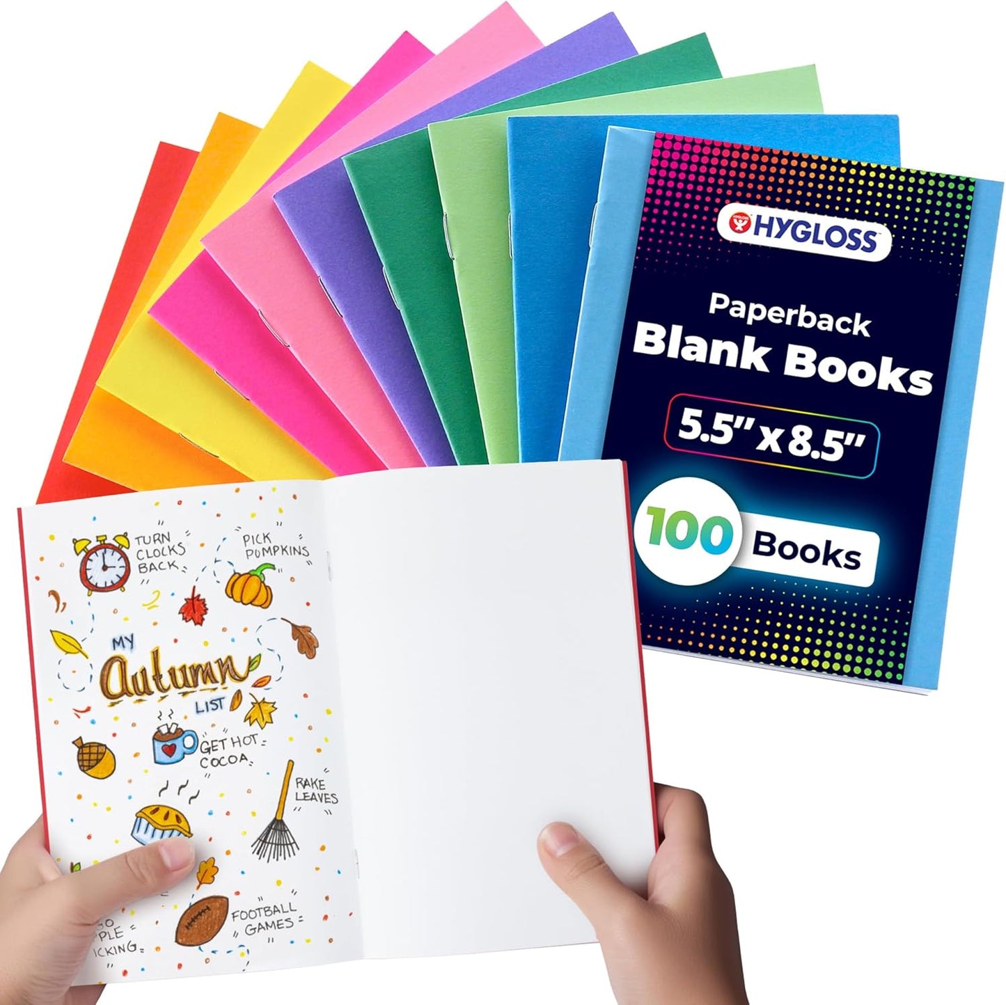 Hygloss Blank Books 5.5 x 8.5 Inches - 100 Pack – 10 Assorted Colors Paperback for Drawing & Writing – Empty Books for Journaling, Sketching or Arts & Craft