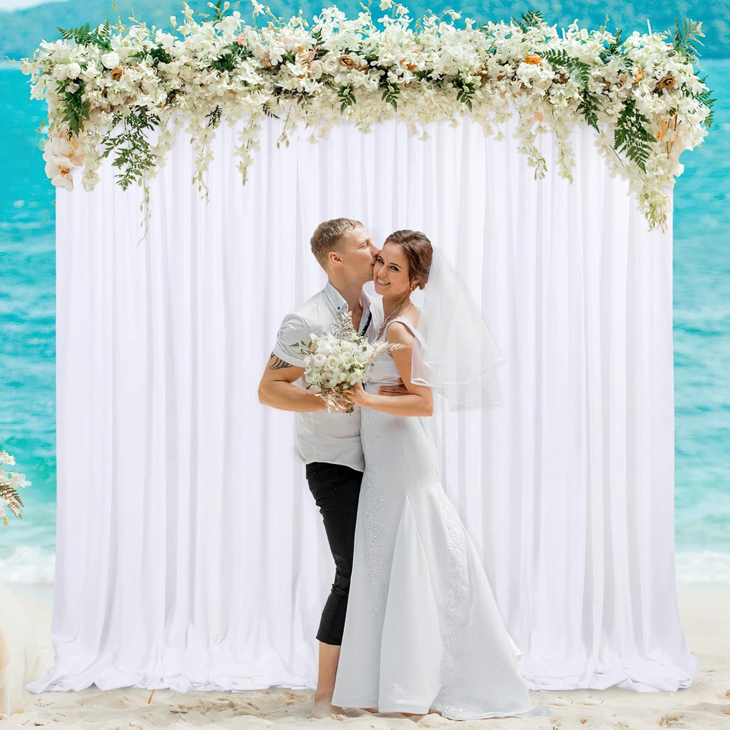 White Backdrop Curtains 4 Panels 5ft x 10ft Photo Polyester Backdrop Drapes for Wedding Party Background Decorations