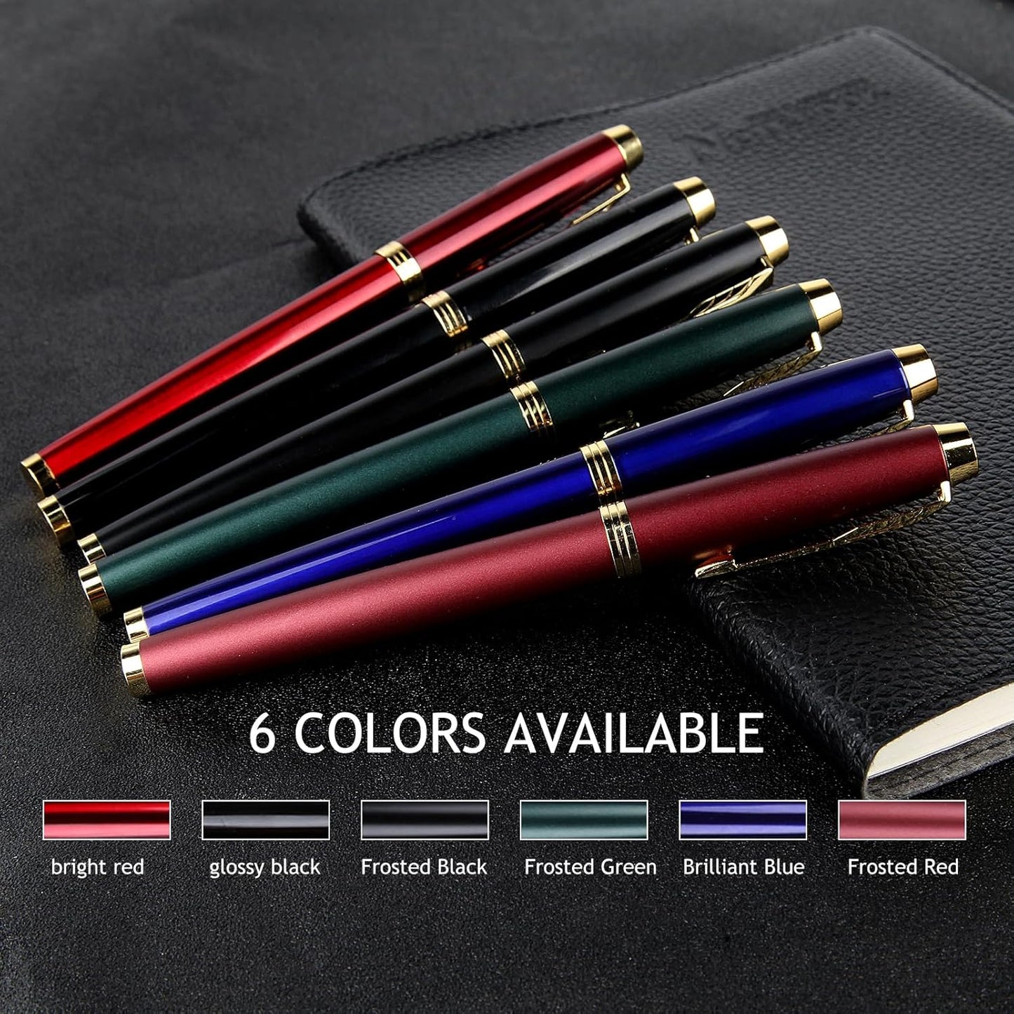 Fountain Pen,luxury pens Fine point smooth writing pens for journaling fancy pen with Gift Case 8 black ink cartridges an EF Nib an ink converte nice metal pen writer gifts（Black）