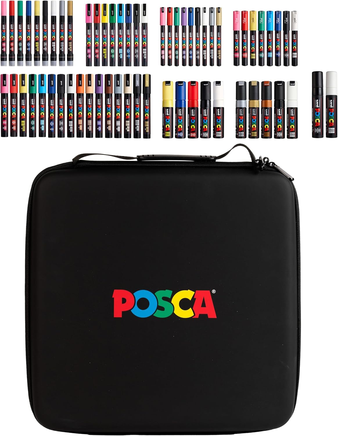 Posca Exclusive Holiday Paint Markers Gift Set of 62 with Carrying Case, Great for Children and Adults, Includes 350, 1MR, 1M, 3M, 5M, 7M, 8K, & 17K