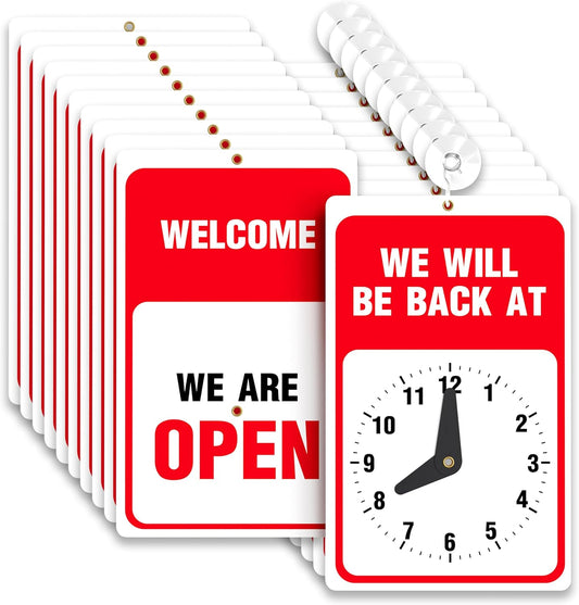 Will Return Sign With Clock - 10 Pack - 9.25 x 5.75 Inch - Bright Red and White Colors - Includes Suction Cup - Ideal Be Right Back Signs for Business, Retail Store, Office Door or Window