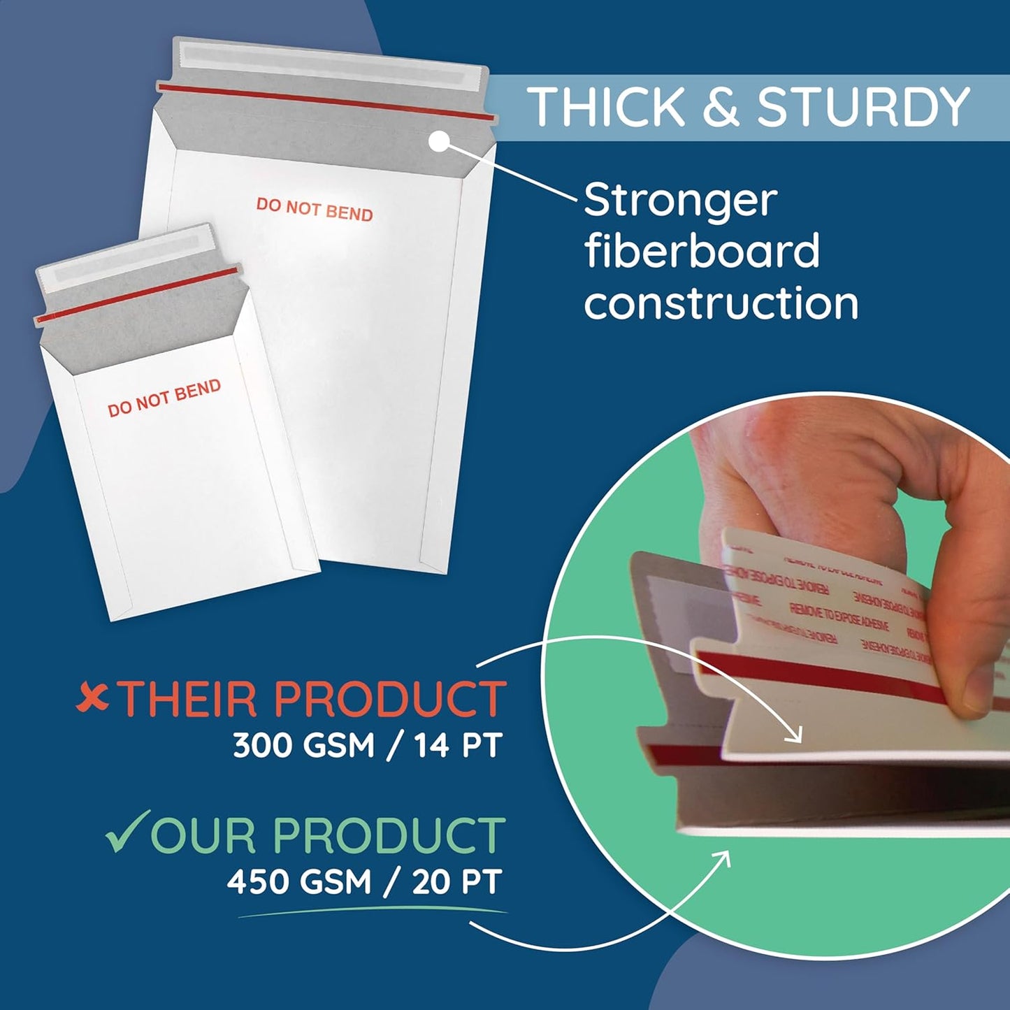 Blue Summit 50 Pack Rigid Mailers 6x8, Cardboard Envelopes, Do Not Bend Photo Mailers 6x8, 6.25x8.25 Cardboard Envelopes for cards, For Paper Document, Pictures, and Magazine, Super thick 450gsm Paper
