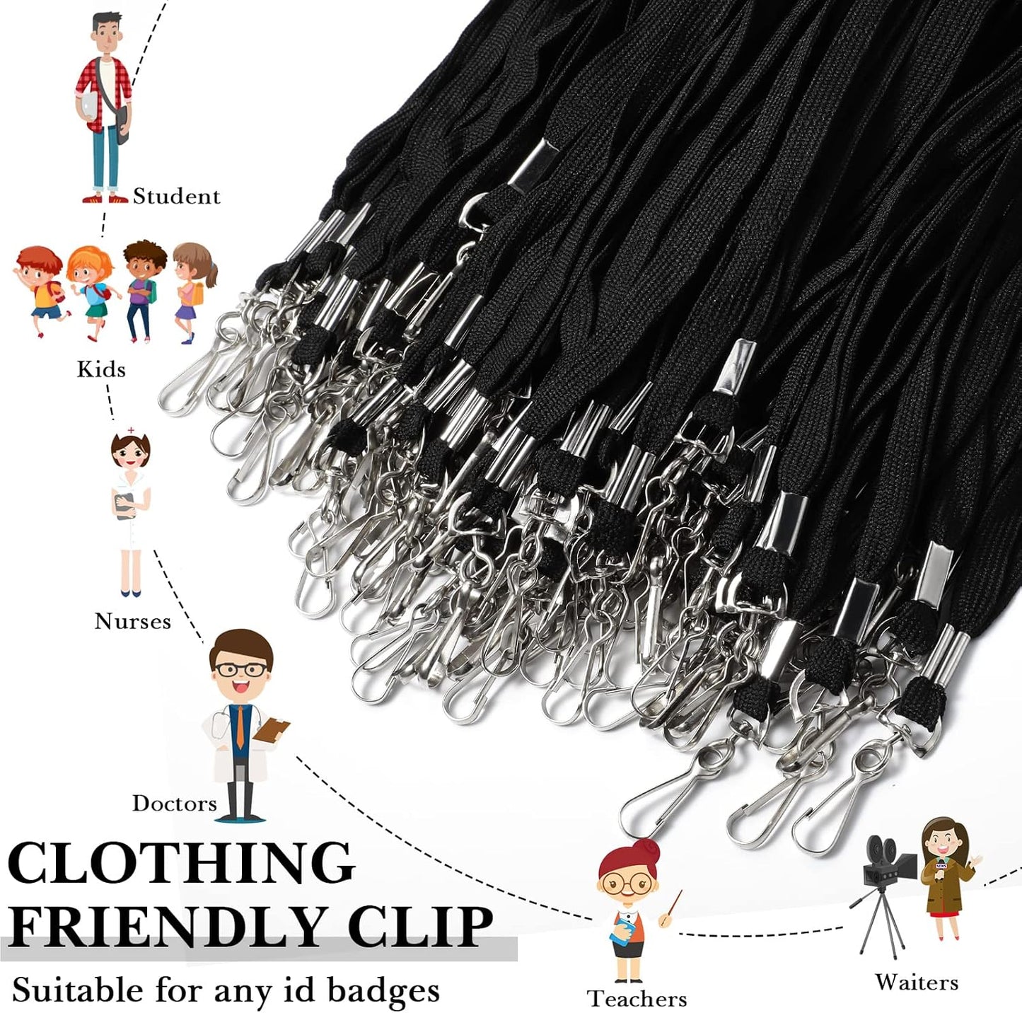 Epakh 200 Pcs Lanyards for ID Name Badge Holder Neck Lanyard Flat with Clips Neck Straps for Office School Nurse