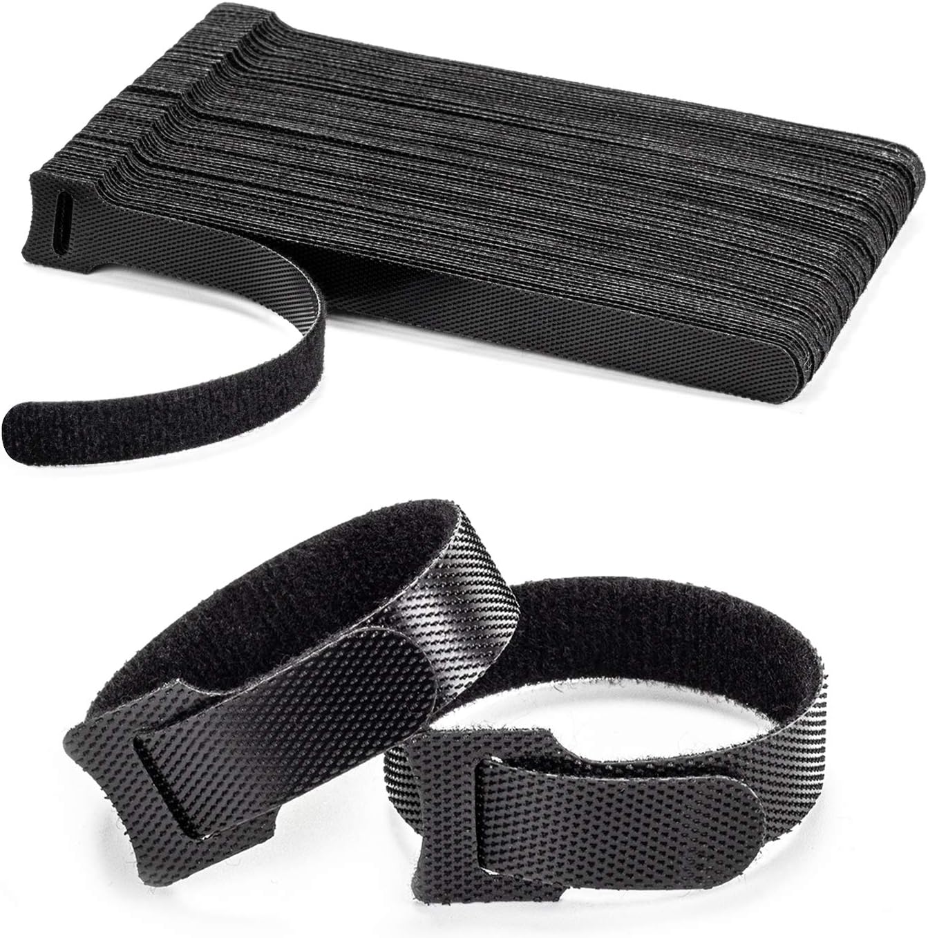 OneLeaf 80PCS Reusable Cable Ties, Black Adjustable 6-Inch Cord Organizer Ties, Multi-purpose Hook Loop Cable Management Wire Ties for Organizing Home, Office, Data Centers