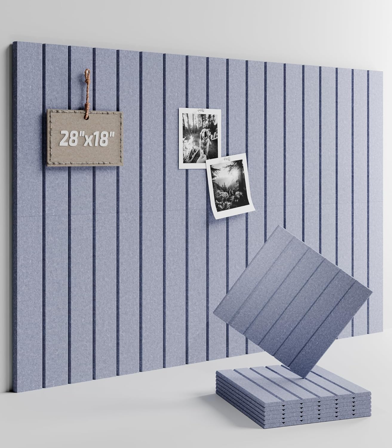 Felt Bulletin Board Tiles -28"x18" with 40 Adhesive Tabs, Cork Board Alternative for Office Decor, Push Pin Board Wall Organizer 6-Pack (Soft Periwinkle)