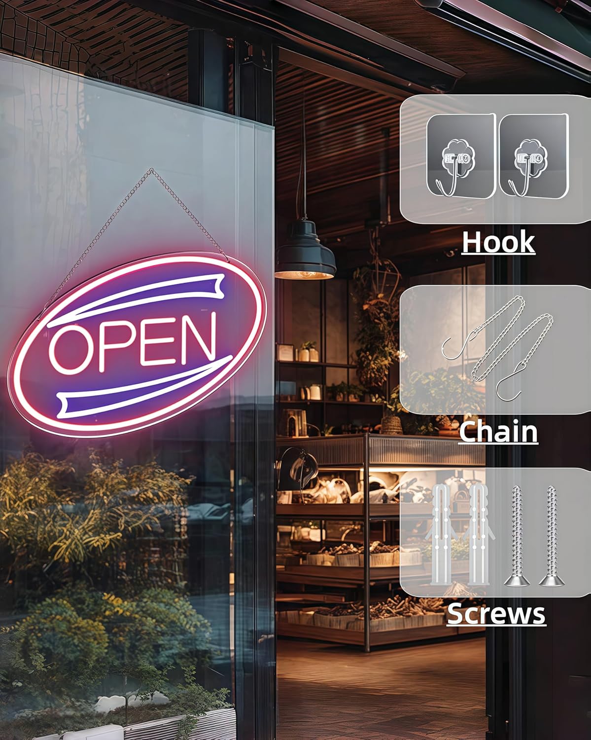 Neon Open Sign for Business, 17"x11.4" Ultra Bright Light Up Open Sign With Dimmable Switch for Hanging Storefront Window Bar Salon Coffee Hotel Stores Wall Decor