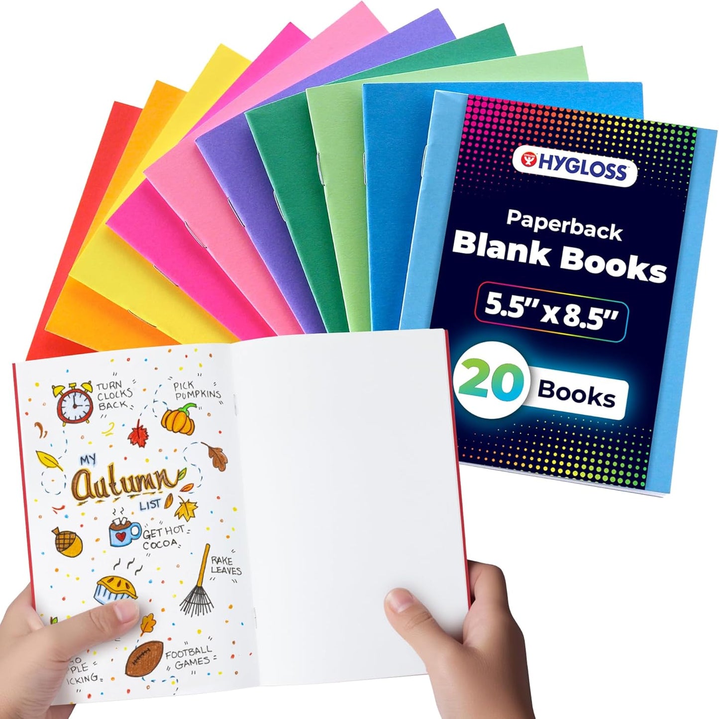 Hygloss Blank Books 5.5 x 8.5 Inches - 20 Pack –10 Assorted Colors Paperback for Drawing & Writing – Empty Books for Journaling, Sketching or Arts & Craft