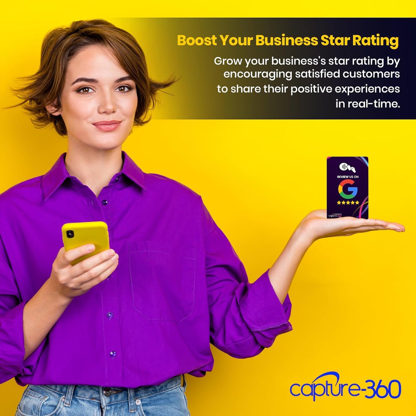 NFC Business Google Review Tap Card, Contactless, Enhances SEO, Saves Time, User-Friendly, Reusable, Boosts Online Presence & Encourages Business Feedback (Purple, 1-Pack Google Card)