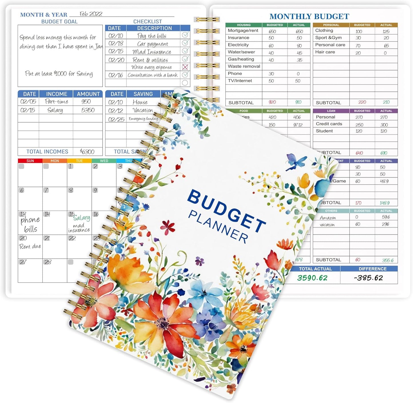 Budget Planner - Monthly Finance Organizer with Expense Tracker Notebook to Manage Your Money Effectively, Undated Finance Planner/Account Book, Start Anytimem,A5(8.6x5.9 inchs),100gsm Paper - Water