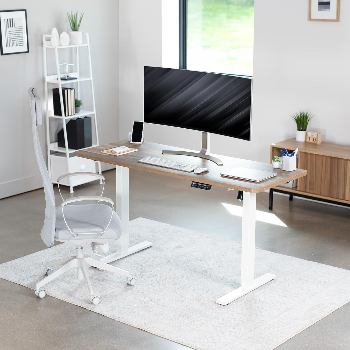 VIVO Electric 60 x 24 in Standing Desk, Memory Height Adjustment, 1B Series, One-Piece Reclaimed Wood Top, White Frame, DESK-KIT-1W6P