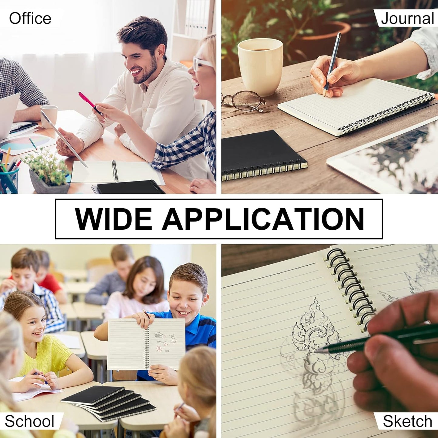 Yahenda Spiral Notebook Bulk A5 Journal Lined 8.3'' x 5.5'' Writing Composition Paper Small Notepad Subject Notebook for Students Office Business Back to School Supplies(Black,2 Pcs)