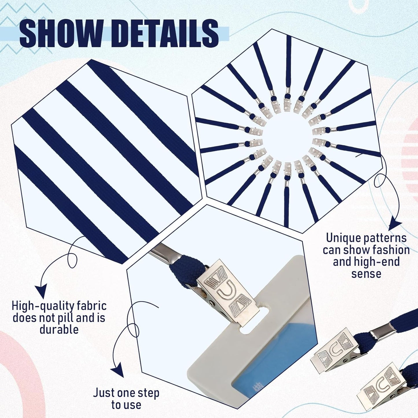 Patelai 200 Pack Double Clip Lanyards Bulk Face Mask Lanyards Twist Free 2 Hook Design Adjustable ID Badges Neck Straps for Conferences Office School Class Card Keychain (Navy Blue)